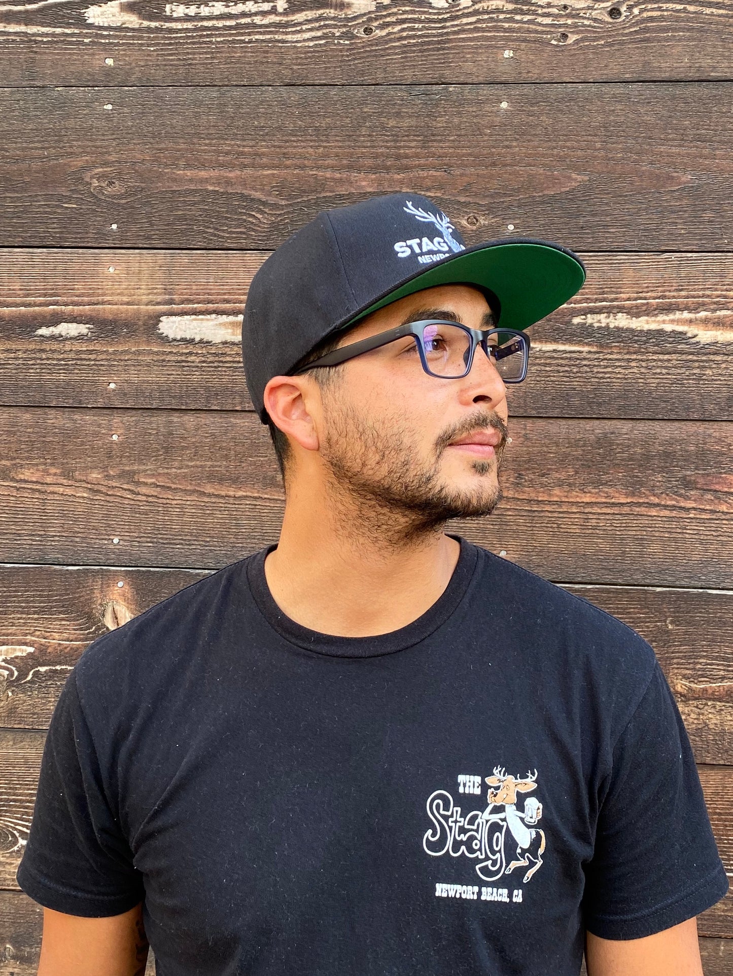 Stag Embroidered Classic Snapback Hat - Black
