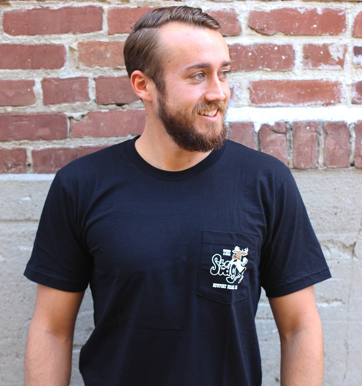 Stag Old School Black w/ White Tee