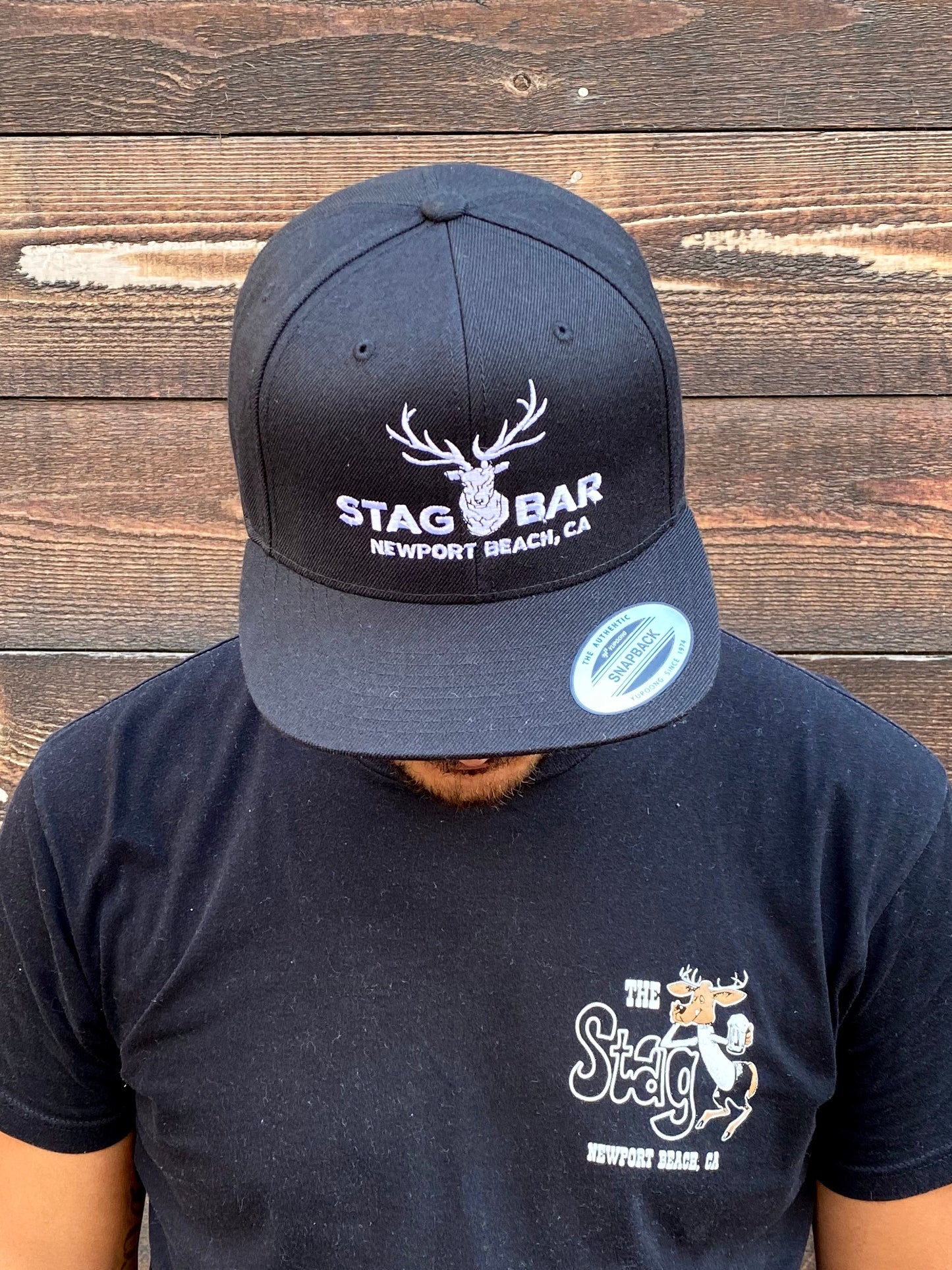Stag Embroidered Classic Snapback Hat - Black